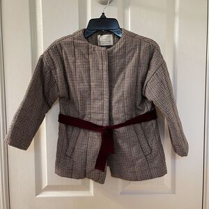Zara Girls Quilted Houndstooth Belted Coat Jacket Size 8